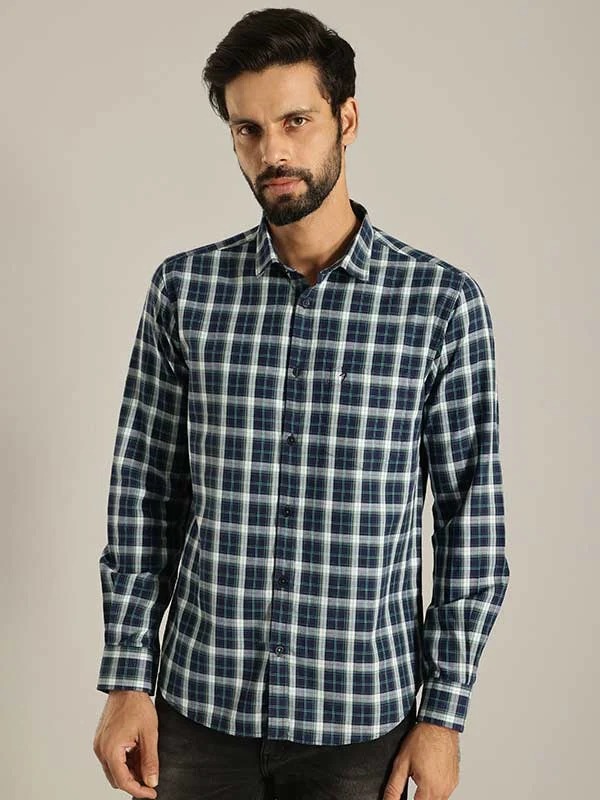 Indian Terrain Men's Slim Fit Full Sleeve Checkered Navy Shirt
